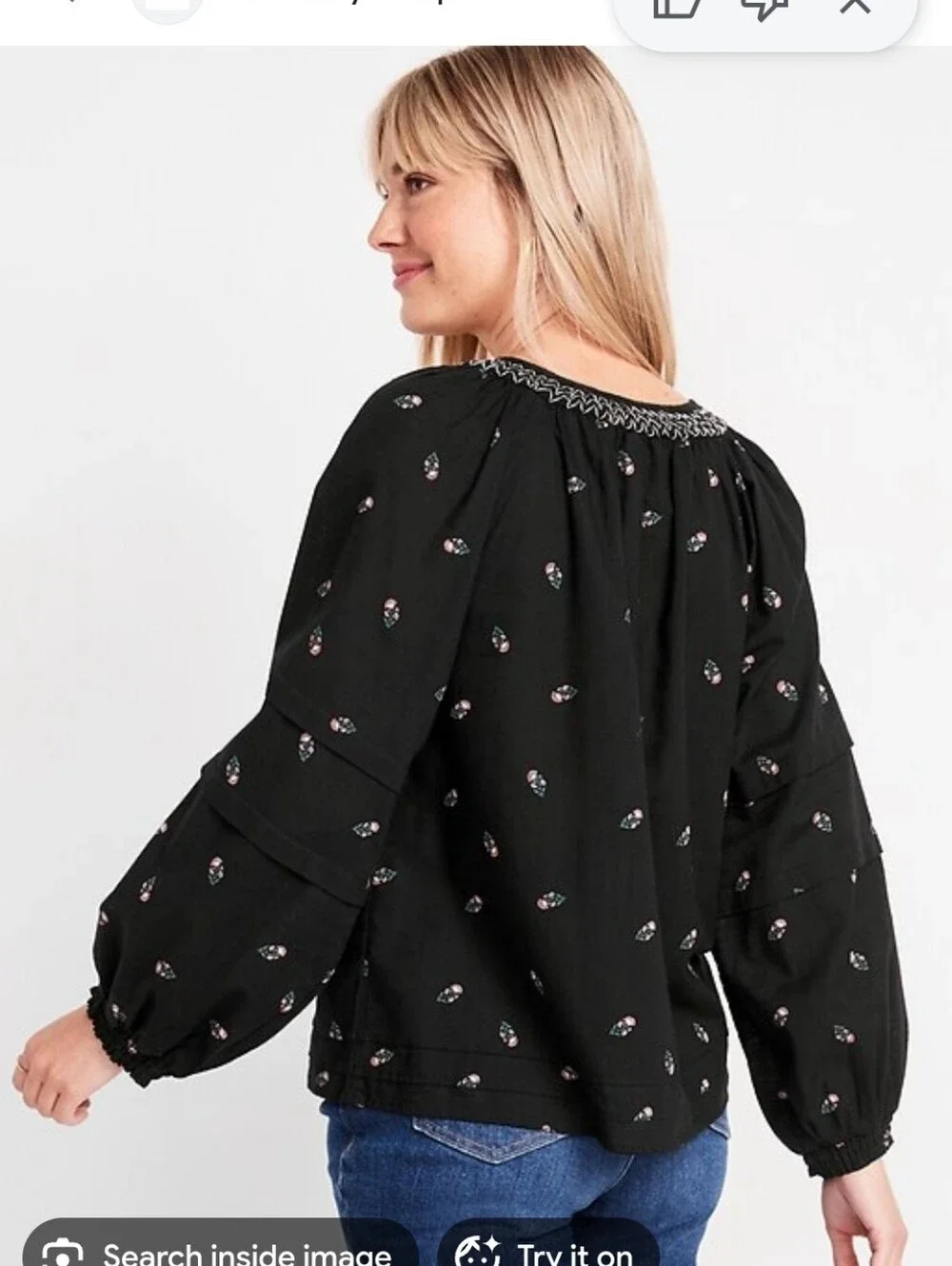 Puff-Sleeve Floral Smocked Poet Swing Blouse -XL